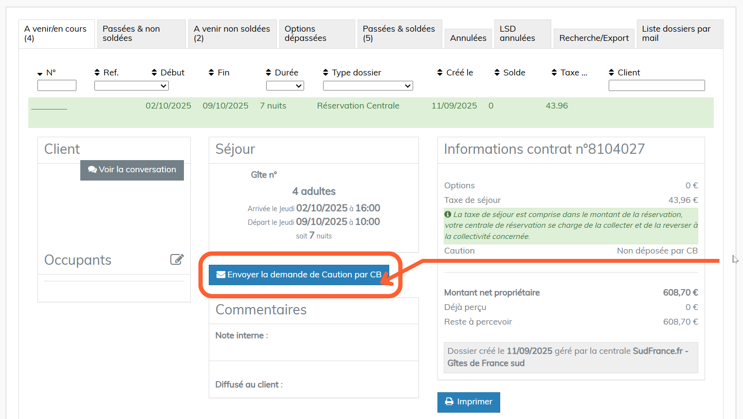 bouton pour rappel caution